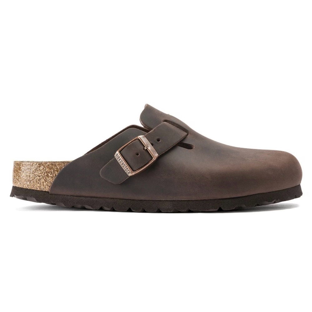 Birkenstock Boston Slip-On Clog in Dark Brown Leather with Buckle